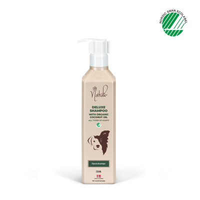 Beige plastflaske med doseringspumpe - Nathalie Deluxe Shampoo 250ml