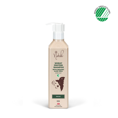 Beige plastflaske med doseringspumpe - Nathalie Wheat Protein shampoo 250ml