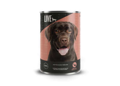 LIVE Dog Vådfoder med Laks/Hvid Fisk i en dåse - 395 gram